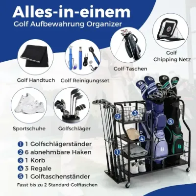Organizér na golfové hole 4 v 1 s háčkem a košíkem Organizér na golfové hole s kolečky