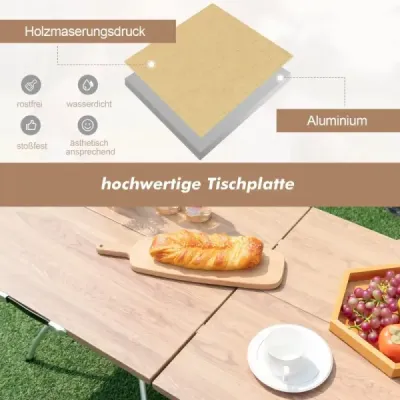 Sada 2 skládacích kempinkových stolů s dřevěnou deskou a hliníkovým rámem