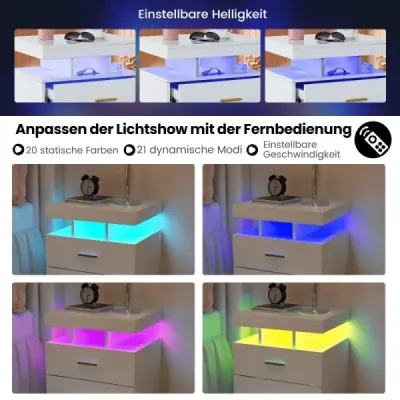 Noční stolek s LED osvětlením Noční stolek se 2 zásuvkami 50 x 40 x 58 cm černý
