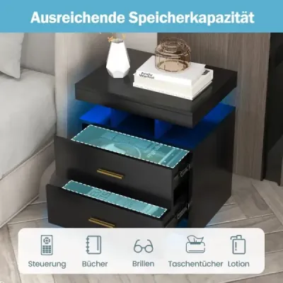 Noční stolek s LED osvětlením Noční stolek se 2 zásuvkami 50 x 40 x 58 cm černý