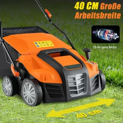 41 cm Elektrický vertikutátor a provzdušňovač trávníku 15A 2 v 1 s 3-polohovým nastavením výšky zelený
