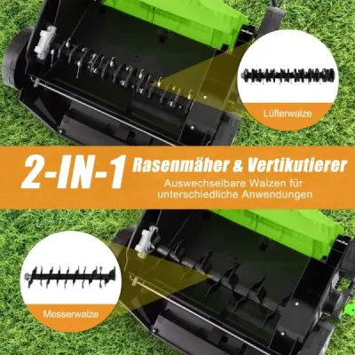 41 cm Elektrický vertikutátor a provzdušňovač trávníku 15A 2 v 1 s 3-polohovým nastavením výšky zelený