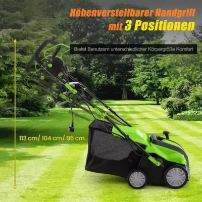 41 cm Elektrický vertikutátor a provzdušňovač trávníku 15A 2 v 1 s 3-polohovým nastavením výšky zelený
