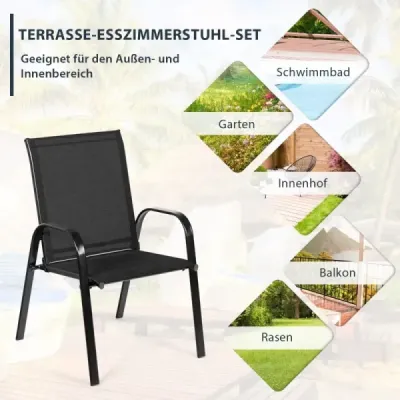 Sada 2 zahradních židlí se zakřivenými područkami a zesíleným kovovým rámem Venkovní židle Bistro Black