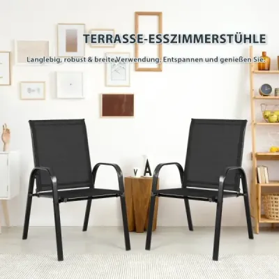 Sada 2 zahradních židlí se zakřivenými područkami a zesíleným kovovým rámem Venkovní židle Bistro Black