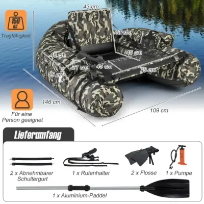 Nafukovací člun s rybářským pravítkem a držákem na udice a pádlem Rybářský člun Camouflage