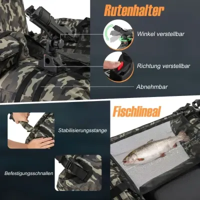 Nafukovací člun s rybářským pravítkem a držákem na udice a pádlem Rybářský člun Camouflage