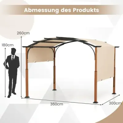 Pergola 3,6 x 3 m se zatahovací střechou Vodotěsný robustní zimní pavilon béžová