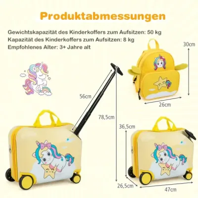 2-dílný dětský kufr + batoh 47 cm dlouhý kufr na kolečkách a 30 cm široký batoh 12"+18" astronauti