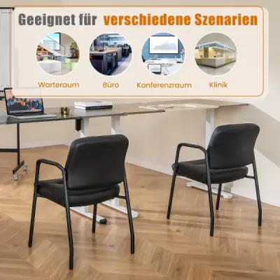 Sada konferenčních židlí 2 čalouněných židlí pro návštěvníky s područkami a kovovým rámem 58 x 56 x 81 cm černá