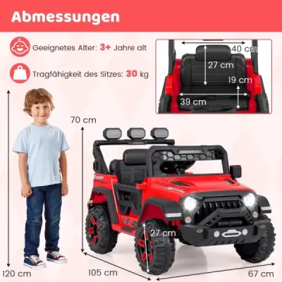 Dětské elektrické autíčko s 2,4G dálkovým ovládáním & USB & Light & Music 12V Dětské auto Jeep Car červené