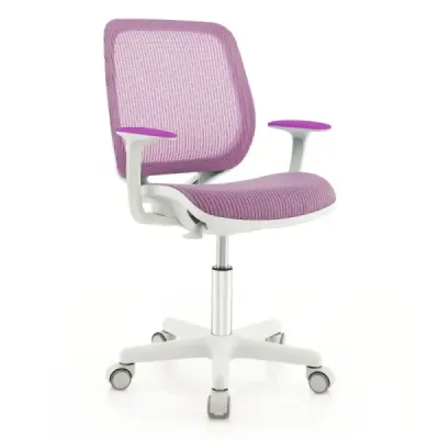 Výškově nastavitelná dětská otočná židle s brzdou sedáku, ergonomická psací židle, kancelářská židle, růžová