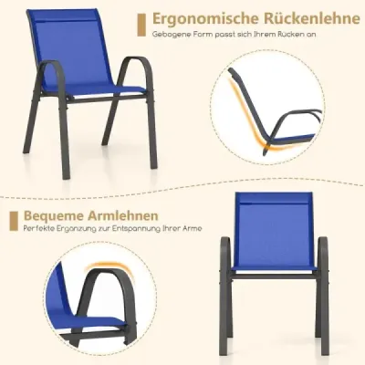 Sada 4 stohovatelných zahradních židlí z textilu a kovového rámu 56 x 70 x 84 cm