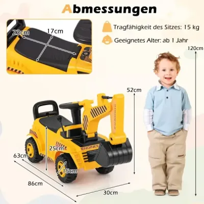 Dětský bagr s nastavitelnou lopatkou a úložným prostorem pod sedadlem Rypadlo s ochranou špičky