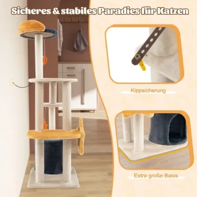 Škrábadlo kočičí strom s jeskyní pro kočky a plyšovým sedadlem a hračkami a hračkami a plošinami 60 x 41 x 128 cm