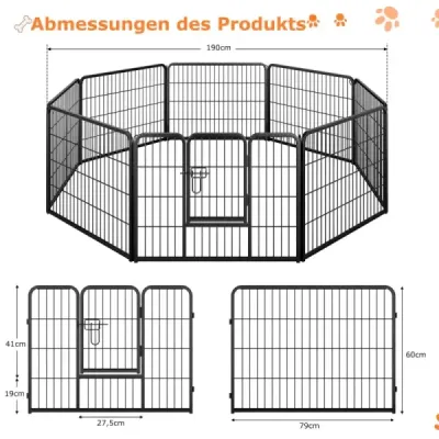 Výběh pro štěně vysoký 60 cm 8-dílná skládací vnější ohrádka pro psa vyrobená z kovu černé barvy