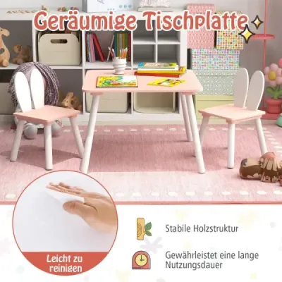 Dětský stolek se 2 židlemi 3 kusy. Dětská sedací souprava s nohama z masivního dřeva a opěradlem zaječí ouška