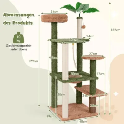 Vysoké škrábadlo pro domácí zvířata Víceúrovňová věž pro kočky se sisalovými sloupky