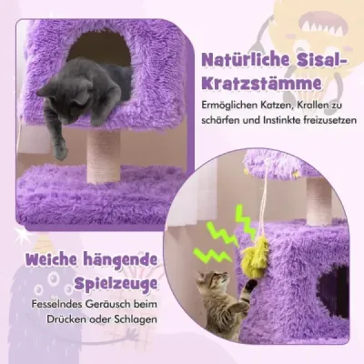 Škrábadlo Malé 111 cm Monster Theme Cat Tree se 2 kočičími jeskyněmi a odnímatelným vrchem fialovým
