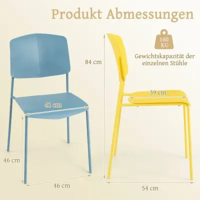 Jídelní židle Sada 4 židlí Kuchyňské židle s opěradlem Stohovatelné kuchyňské židle barevné