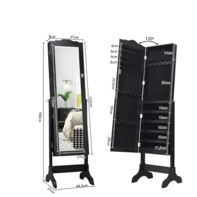 Uzamykatelná skříňka na šperky Stojanový design s nastavitelným úhlem se zrcadlem po celé délce 45 x 37 x 160 cm Bílá