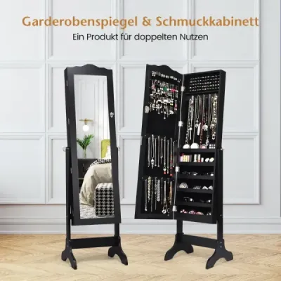 Uzamykatelná skříňka na šperky Stojanový design s nastavitelným úhlem se zrcadlem po celé délce 45 x 37 x 160 cm Bílá