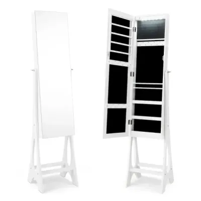 Skříňka na šperky Stojící zrcadlo 2 v 1 zrcadlo v celé délce s 12 LED diodami 36 x 33,5 x 154,5 cm černá