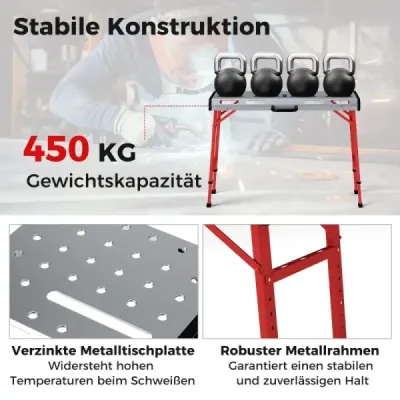 Svařovací stůl s nosností 450 kg a nastavitelnou výškou Přenosný a skládací pracovní stůl