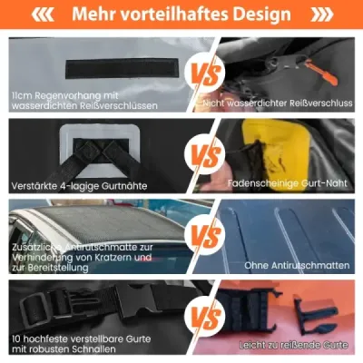 420 l střešní box pro auto s kombinovaným zámkem a 6 dveřovými háčky a protiskluzovou podložkou Vodotěsný střešní box šedý