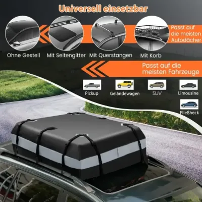 420 l střešní box pro auto s kombinovaným zámkem a 6 dveřovými háčky a protiskluzovou podložkou Vodotěsný střešní box šedý