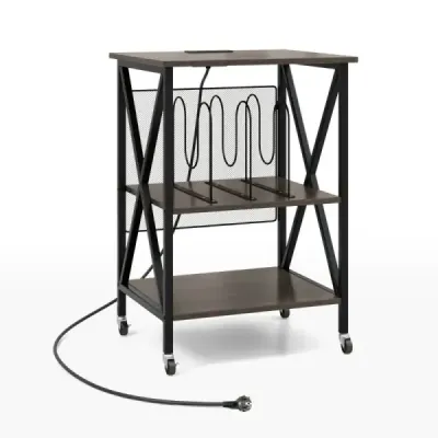 Příruční stolek s nabíjecí stanicí & Oddělovač Rolovací stojan Stojan na gramofonový talíř CD Rolling Cabinet šedá