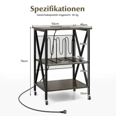 Příruční stolek s nabíjecí stanicí & Oddělovač Rolovací stojan Stojan na gramofonový talíř CD Rolling Cabinet šedá