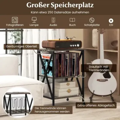 Příruční stolek s nabíjecí stanicí & Oddělovač Rolovací stojan Stojan na gramofonový talíř CD Rolling Cabinet šedá