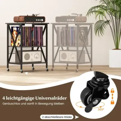 Příruční stolek s nabíjecí stanicí & Oddělovač Rolovací stojan Stojan na gramofonový talíř CD Rolling Cabinet šedá