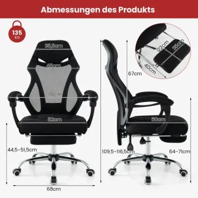 Ergonomická kancelářská židle s opěrkou nohou a výškově nastavitelným sklonem opěradla