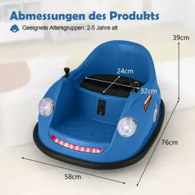 12V Auto Dětské elektrické nárazníkové auto s dálkovým ovládáním LED světla Hudební modrá