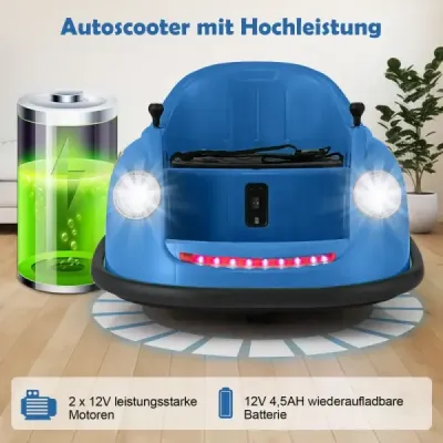 12V Auto Dětské elektrické nárazníkové auto s dálkovým ovládáním LED světla Hudební modrá