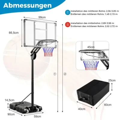 Outdoor Basketball Hoop 135/143-305 cm Výškově nastavitelný basketbalový stojan se 2 kolečky