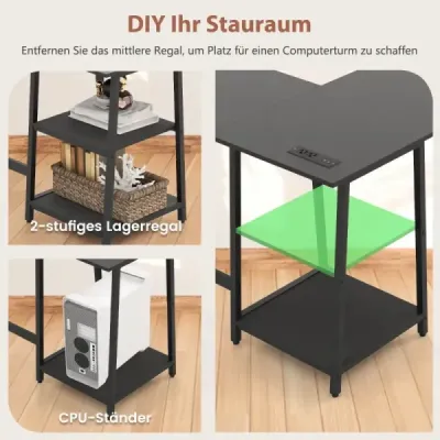 Schreibtisch L-Form Eckschreibtisch mit Steckdosen & USB-Anschlüssen 120 x 120 x 75 cm Schwarz