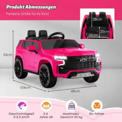 Dětské elektrické autíčko Chevrolet s 2,4G dálkovým ovládáním, odpružením, světly a hudbou, růžové