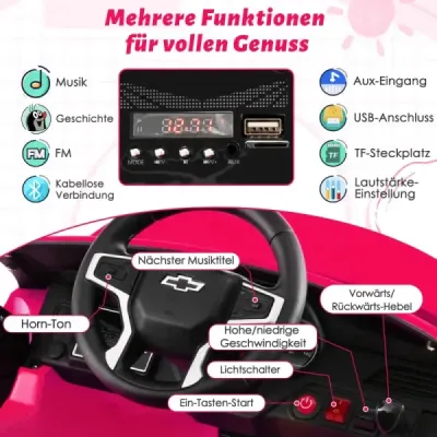 Dětské elektrické autíčko Chevrolet s 2,4G dálkovým ovládáním, odpružením, světly a hudbou, růžové