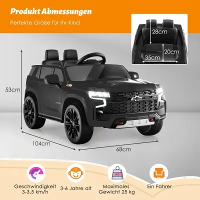 Dětské elektrické autíčko Chevrolet s 2,4G dálkovým ovládáním, odpružením, světly a hudbou, černé