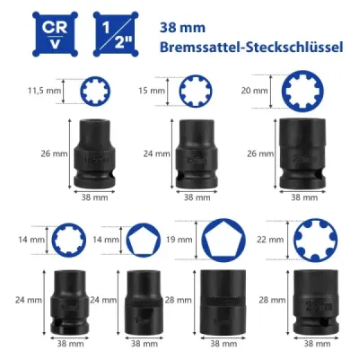 16dílná sada ocelových nástrčných klíčů s pouzdrem a 1/2” unášecím klíčem, modrá