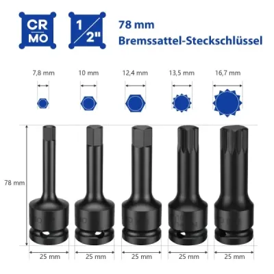 16dílná sada ocelových nástrčných klíčů s pouzdrem a 1/2” unášecím klíčem, modrá