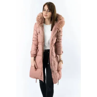 Dlouhá dámská zimní bunda MODA7752 růžová