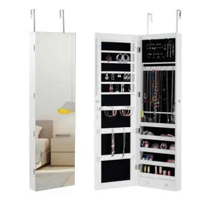 Skříňka na šperky nástěnné zrcadlo s LED osvětlením zrcadlová skříňka 120 x 35,5 x 10 cm černá/bílá-bílá