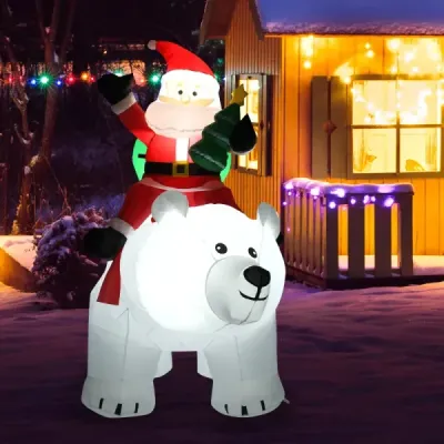 Nafukovací lední medvěd a jezdící Santa Claus, vánoční figurka s LED diodami, vánoční dekorace včetně foukače a příslušenství 200 cm