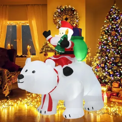 Nafukovací lední medvěd a jezdící Santa Claus, vánoční figurka s LED diodami, vánoční dekorace včetně foukače a příslušenství 200 cm