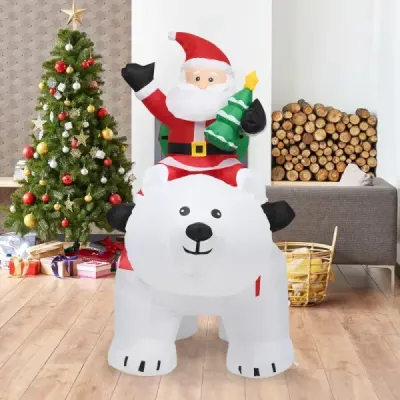 Nafukovací lední medvěd a jezdící Santa Claus, vánoční figurka s LED diodami, vánoční dekorace včetně foukače a příslušenství 200 cm