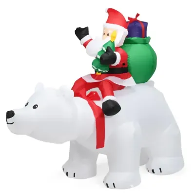 Nafukovací lední medvěd a jezdící Santa Claus, vánoční figurka s LED diodami, vánoční dekorace včetně foukače a příslušenství 200 cm